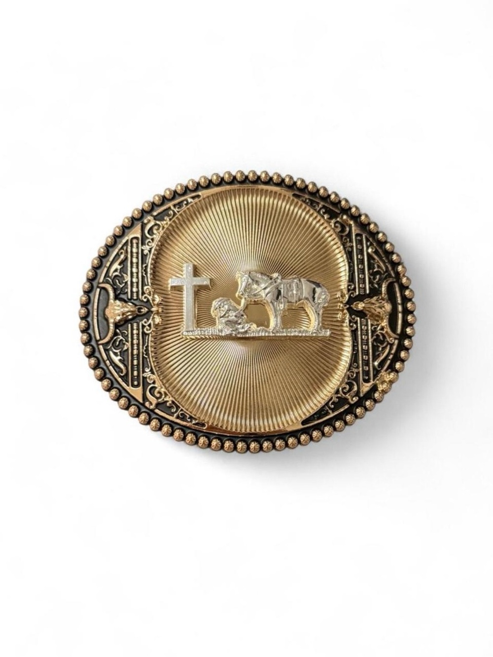 Gold and Silver Western Oval Belt Buckle